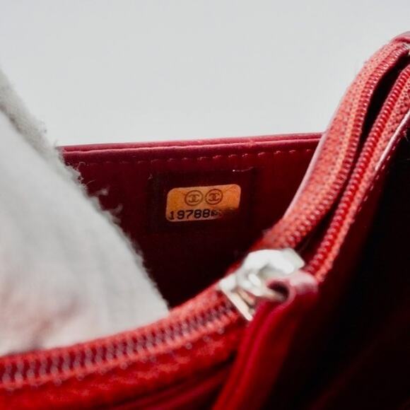 CHANEL Red/Maroon Camellia Embossed Lambskin WOC Silver HW w/ Zeko's COA - Picture 8 of 11